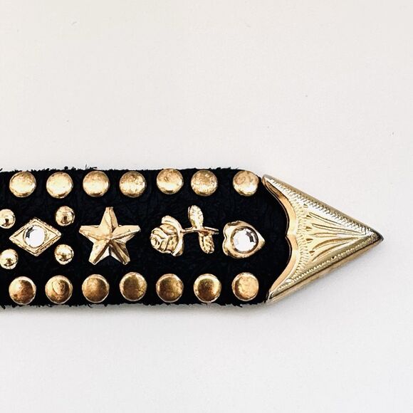 RARE Kippys Swarovski Crystal Studded Western Belt Leather Gold Celestial 22-29 - Picture 6 of 13